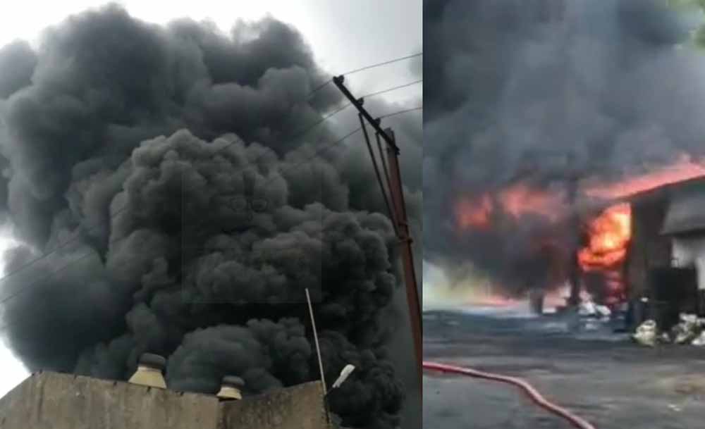 डामर फैक्ट्री में भीषण आग, करोड़ों के नुकसान की आशंका