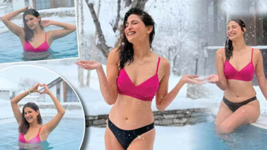 ठंड के बीच एक्ट्रेस अहाना कुमरा का बिकिनी पोज, पूल में 4 डिग्री में किया जलवा