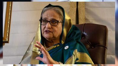 शेख हसीना का बड़ा बयान: देशवासियों से कठपुतली सरकार को उखाड़ फेंकने का आह्वान शेख हसीना का बड़ा बयान: देशवासियों से कठपुतली सरकार को उखाड़ फेंकने का आह्वान