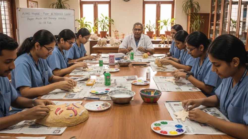 AIIMS Bhopal में नई पहल: आर्ट थैरेपी से तनाव होगा दूर, रद्दी अखबारों से बनेगी रचनात्मकता