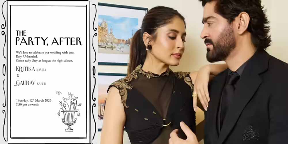 कृतिका कामरा और गौरव कपूर की शादी का अनोखा निमंत्रण, कार्ड में लिखा – जल्दी आइए और देर रात तक रुकिए