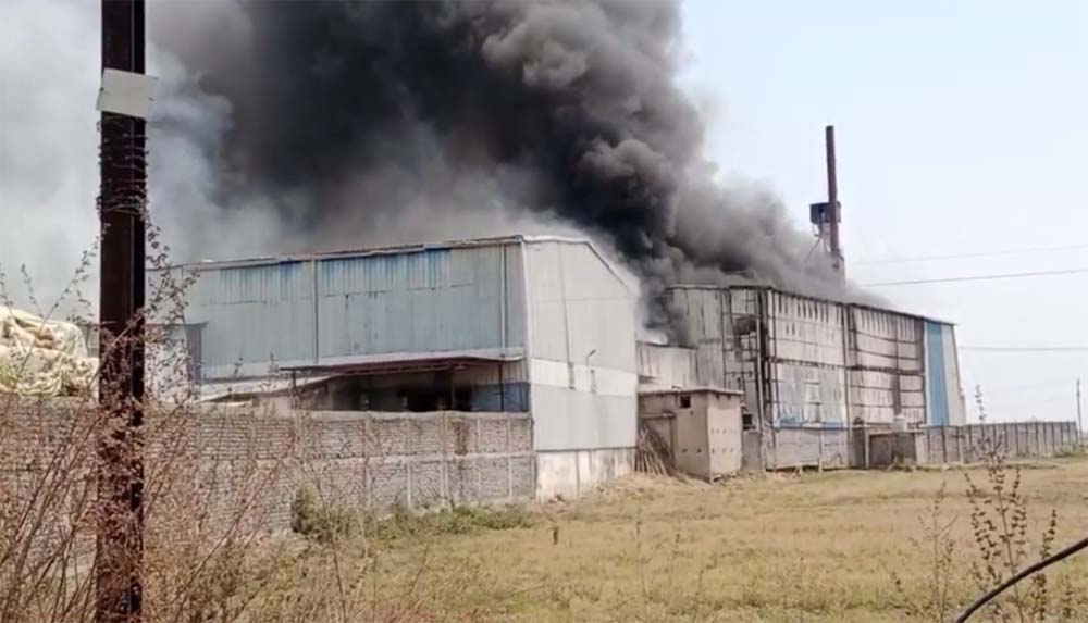 राइस मिल में लगी भीषण आग, काबू पाने में जुटी फायर ब्रिगेड और स्थानीय लोग