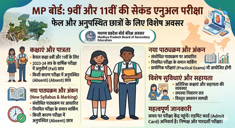 MP Board: 9वीं-11वीं की सेकंड एनुअल परीक्षा का शेड्यूल जारी, फेल और अनुपस्थित छात्रों को मिला दूसरा मौका