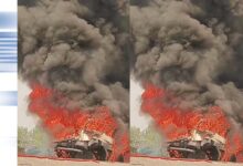 सकरी नेशनल हाईवे पर खड़े ट्रेलर में लगी भीषण आग, मचा हड़कंप