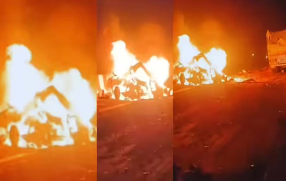 मिर्जापुर में ट्रक के ब्रेक फेल, बोलेरो को मारी टक्कर, 9 लोग जिंदा जलकर मरे