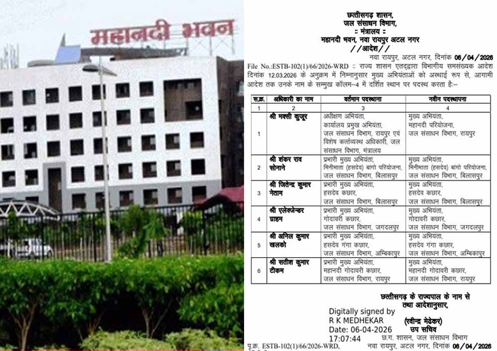 जल संसाधन विभाग में बड़ा फेरबदल: शंकर ठाकुर बने प्रमुख अभियंता, कई अधिकारियों को नई जिम्मेदारी जल संसाधन विभाग में बड़ा फेरबदल: शंकर ठाकुर बने प्रमुख अभियंता, कई अधिकारियों को नई जिम्मेदारी