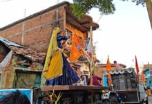 मां बिरासिनी धाम बिलासपुर में शिव प्राण प्रतिष्ठा की शोभायात्रा निकाली गई