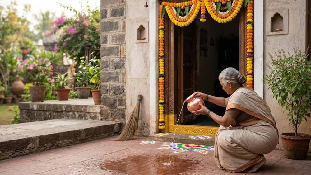 मुख्य द्वार पर जल छिड़काव: वास्तु अनुसार घर में सकारात्मक ऊर्जा बढ़ाने का उपाय मुख्य द्वार पर जल छिड़काव: वास्तु अनुसार घर में सकारात्मक ऊर्जा बढ़ाने का उपाय