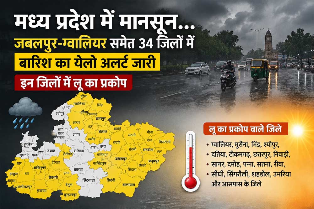 मध्य प्रदेश में मानसून की दस्तक, 34 जिलों में बारिश का येलो अलर्ट जारी मध्य प्रदेश में मानसून की दस्तक, 34 जिलों में बारिश का येलो अलर्ट जारी
