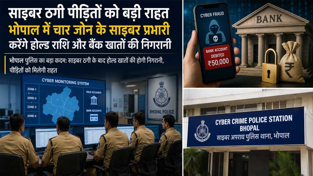 साइबर ठगी पीड़ितों को बड़ी राहत, भोपाल में चार जोन के साइबर प्रभारी करेंगे होल्ड राशि और बैंक खातों की निगरानी साइबर ठगी पीड़ितों को बड़ी राहत, भोपाल में चार जोन के साइबर प्रभारी करेंगे होल्ड राशि और बैंक खातों की निगरानी