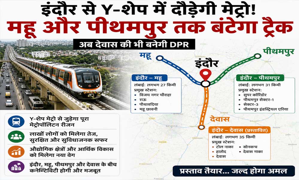 इंदौर से Y-शेप में दौड़ेगी मेट्रो! महू और पीथमपुर तक बंटेगा ट्रैक, देवास की भी बनेगी DPR