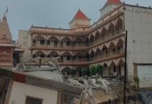 प्रयागराज में बड़ा हादसा! निर्माणाधीन स्वामी नारायण मंदिर का हिस्सा भरभराकर गिरा