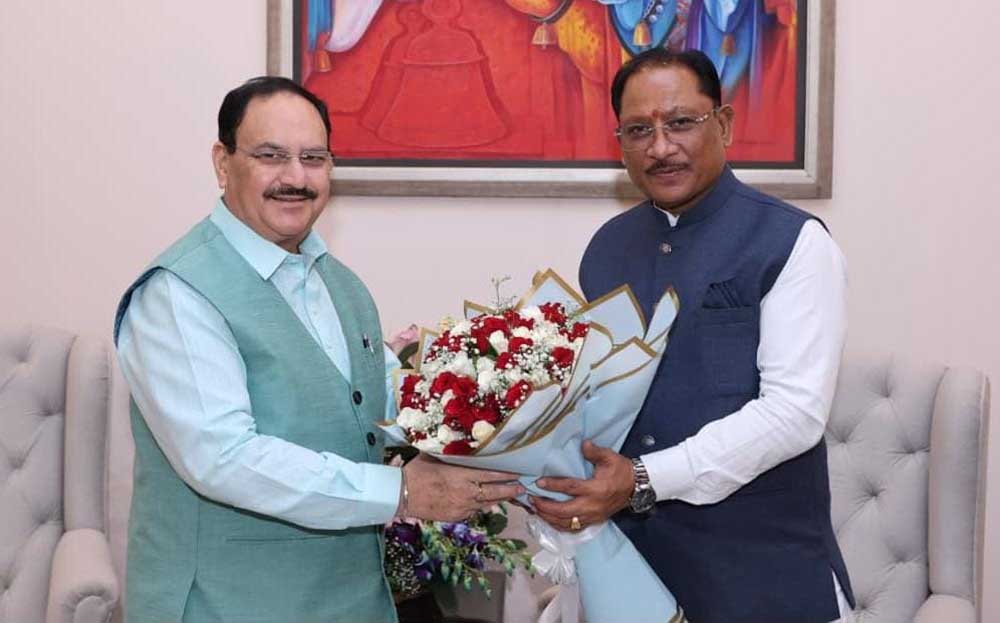 मुख्यमंत्री विष्णु देव साय ने केंद्रीय स्वास्थ्य मंत्री जे.पी. नड्डा से की सौजन्य भेंट मुख्यमंत्री विष्णु देव साय ने केंद्रीय स्वास्थ्य मंत्री जे.पी. नड्डा से की सौजन्य भेंट