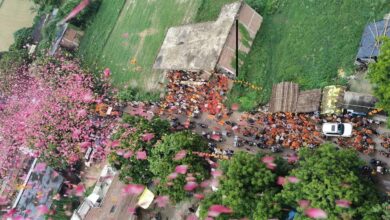कांवड़ियों पर हेलीकॉप्टर से पुष्पवर्षा, गूंजा हर-हर महादेव का जयघोष