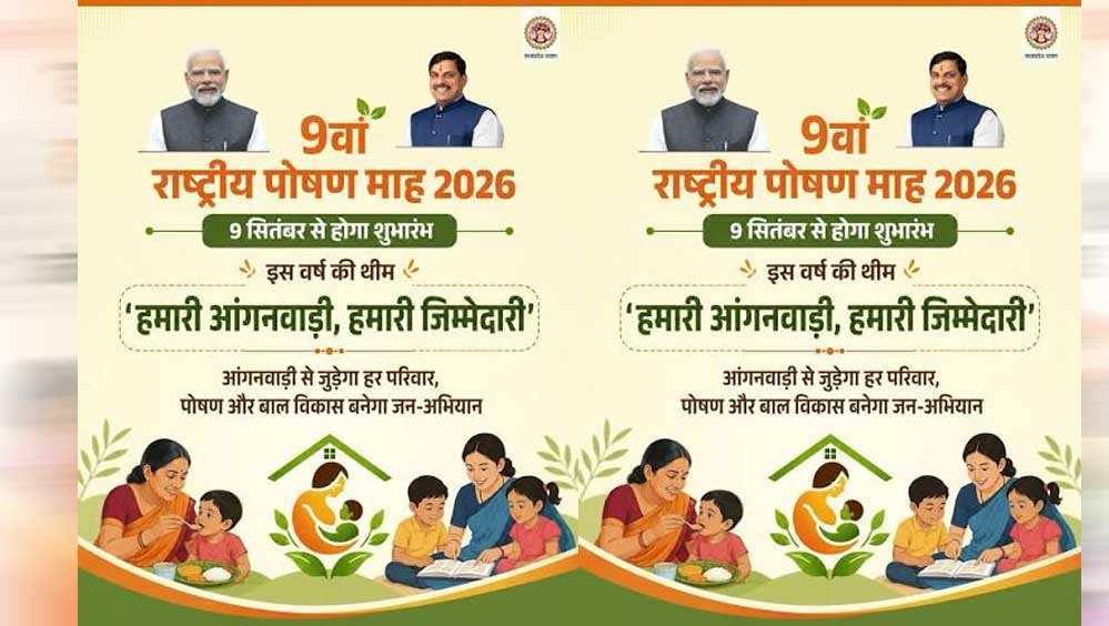 हमारी आंगनवाड़ी, हमारी जिम्मेदारी’ थीम पर 9 सितंबर से राष्ट्रीय पोषण माह, मंत्री भूरिया करेंगी शुभारंभ हमारी आंगनवाड़ी, हमारी जिम्मेदारी’ थीम पर 9 सितंबर से राष्ट्रीय पोषण माह, मंत्री भूरिया करेंगी शुभारंभ
