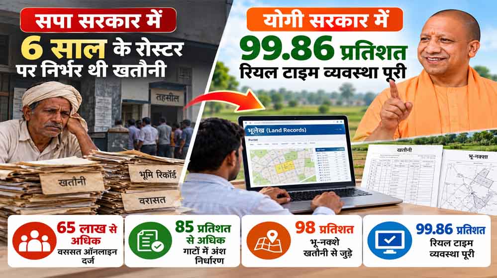 सपा सरकार में 6 साल के रोस्टर पर निर्भर थी खतौनी, योगी सरकार में 99.86 प्रतिशत रियल टाइम व्यवस्था पूरी
