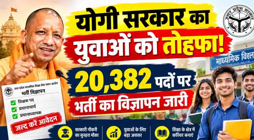योगी सरकार में युवाओं को अवसर, माध्यमिक विद्यालयों में कुल 20,382 पदों पर भर्ती प्रक्रिया के लिए विज्ञापन जारी