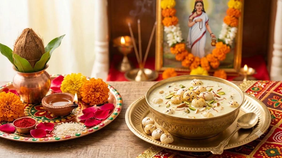 शारदीय नवरात्रि 2026: मां ब्रह्मचारिणी को लगाएं मखाना खीर का भोग, जानें आसान रेसिपी शारदीय नवरात्रि 2026: मां ब्रह्मचारिणी को लगाएं मखाना खीर का भोग, जानें आसान रेसिपी
